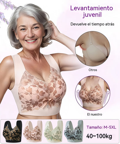 🔥【3 piezas】🔥Sujetador de encaje talla grande M-4XL, sin aro de acero, espalda deslumbrante, sexy y transpirable, sin costuras, 【40-100 kg】