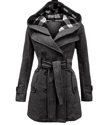 ✨【ZĽAVA 30 %】【S-3XL】Dámska stredne dlhá teplá bunda s kapucňou 3834907