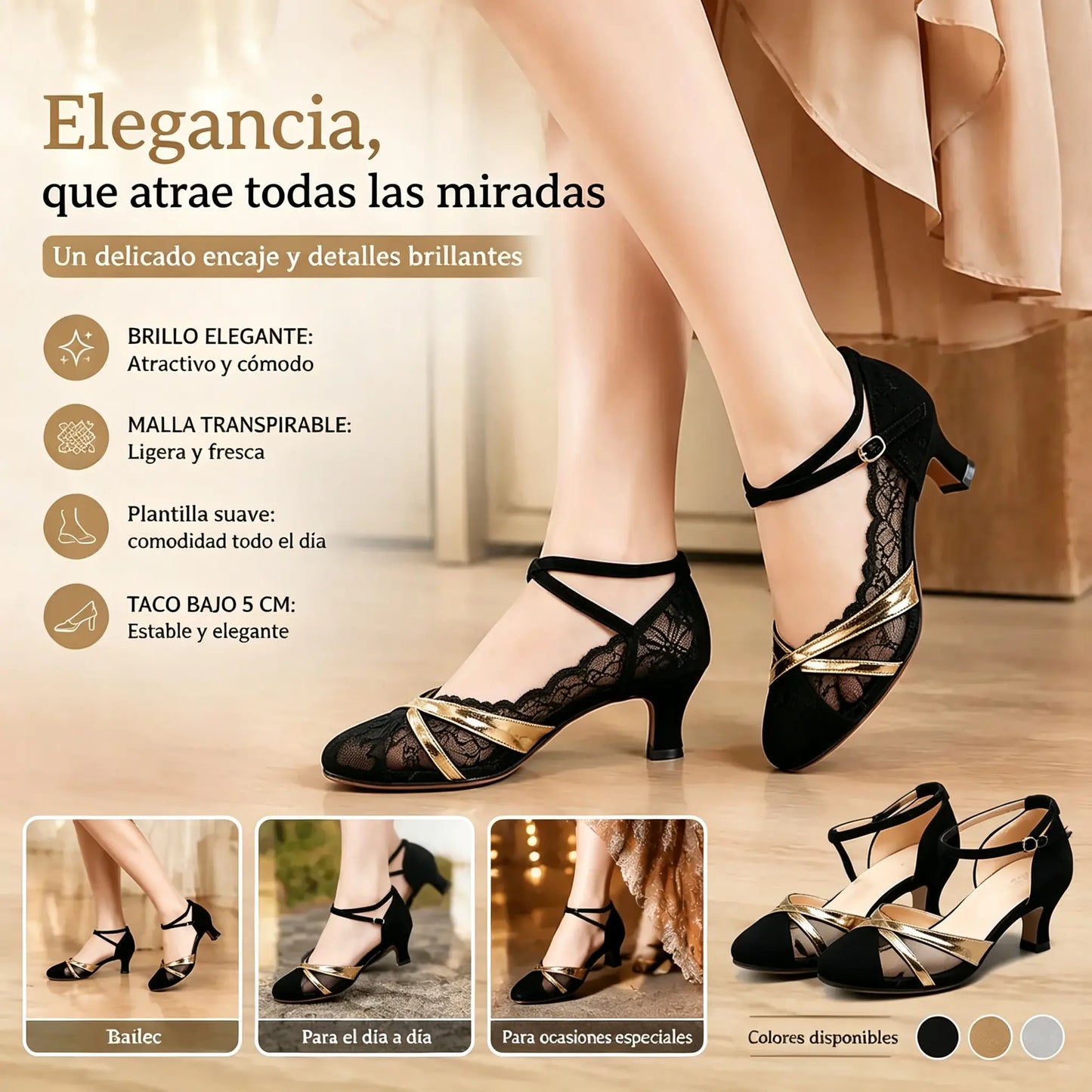 【34-41】Nuevos zapatos de tacón bajo para mujer con lentejuelas y tul a la moda
