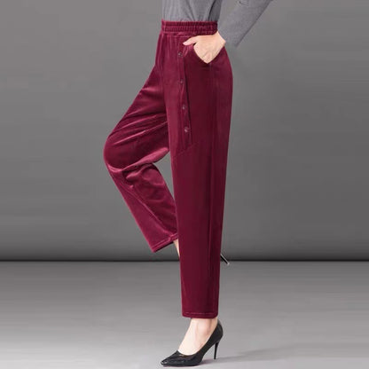 ✨️💕【XL-5XL】Pantalones largos de terciopelo con botones para mujer, nuevo estilo para otoño e invierno 2025