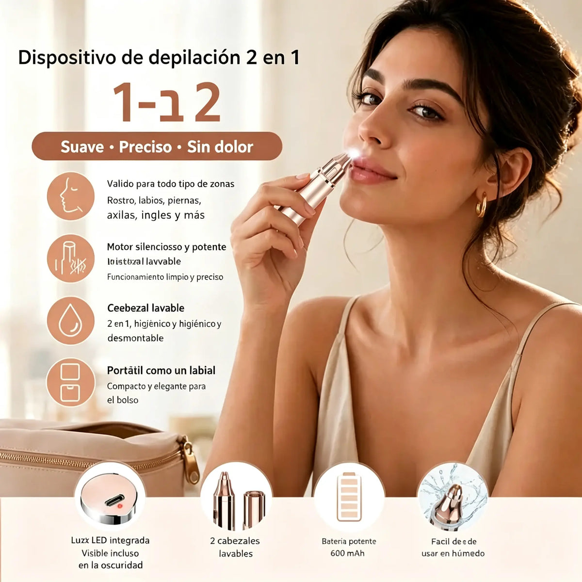 🎁 Modelo 2026 – 50% de descuento💥💗 Dispositivo 2 en 1 para depilación facial y diseño de cejas