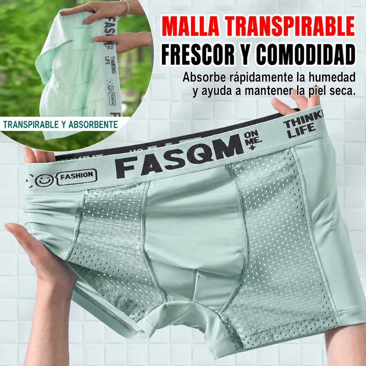 【6 piezas】Calzoncillos bóxer de malla transpirable de seda helada para hombre
