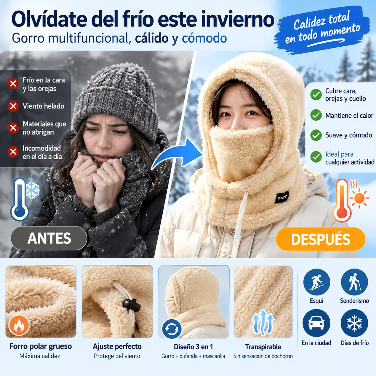 🧶50 % DE DESCUENTO🔥 Pasamontañas térmico y cortavientos para ciclismo en invierno