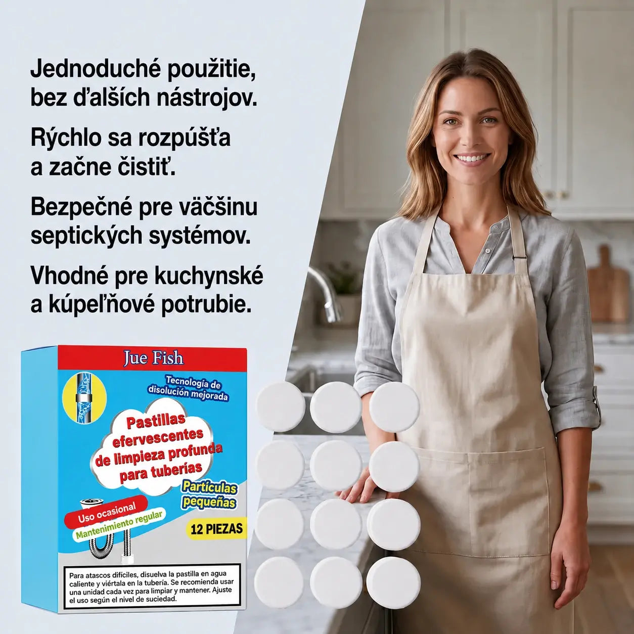 🥳💞 Účinné šumivé tablety na čistenie a uvoľnenie upchatého potrubia. Odstraňujú mastnotu, vlasy, nepríjemný zápach a baktérie. Vhodné do umývadiel, toaliet a odtokov.