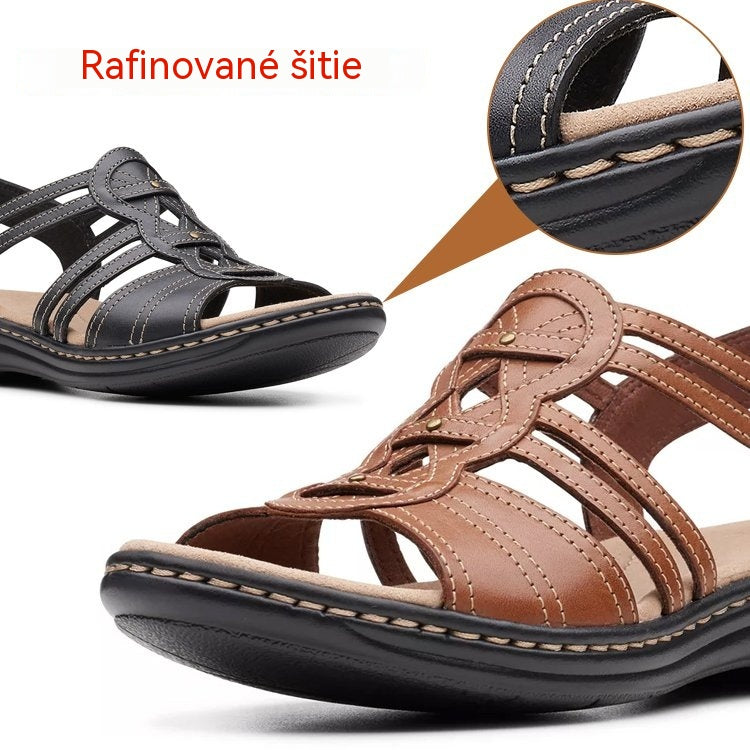☀️👡【35-43】Mäkké a pohodlné dámske kožené sandále na plochej podrážke, ideálne na každodenné nosenie.