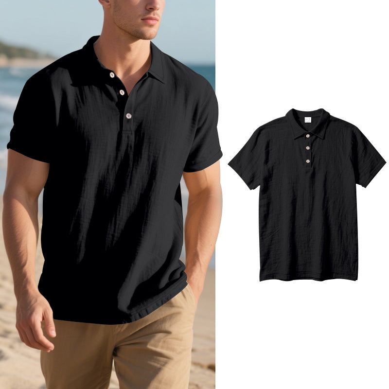 🔥【S-3XL】-30% OFF🌞Polo informal de lino de manga corta y corte holgado con cuello para hombre 2026