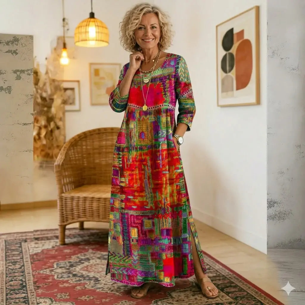 Manuela | Boho maksi haljina s etničkim patchwork uzorkom