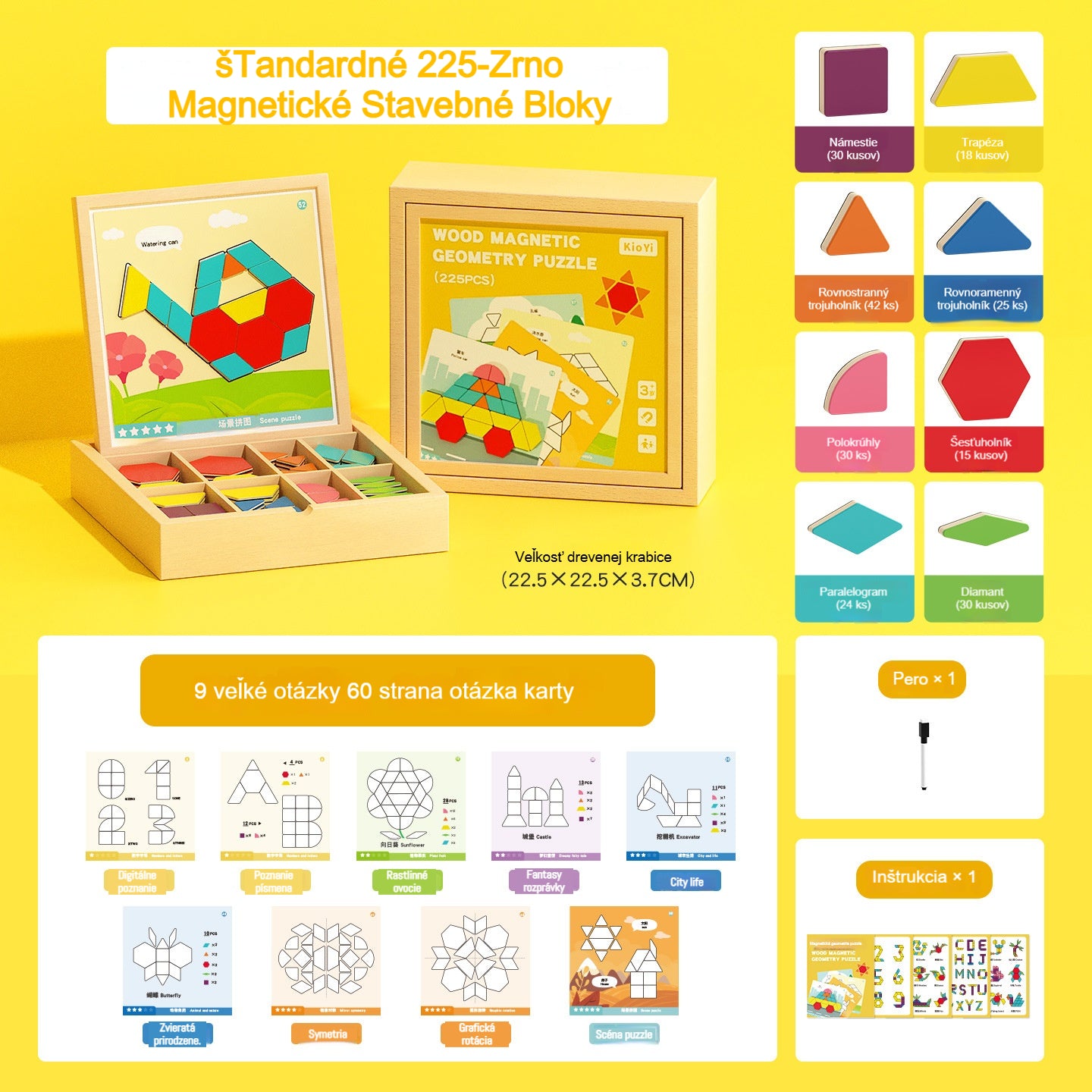 👶🌈🧩【225 dielikov】🔥Magnetické drevené Tangram puzzle, tréning mozgu a vzdelávacia hračka pre deti, stimuluje myslenie