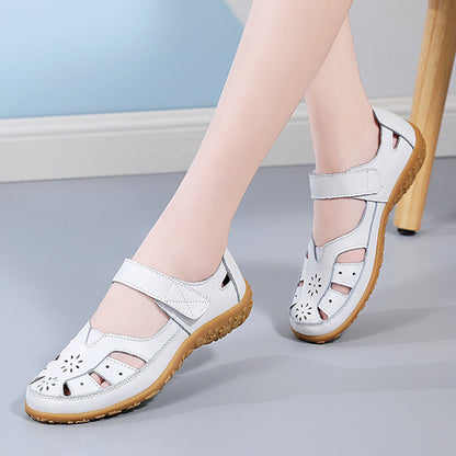 👡【Tallas 36-42】Sandalias planas ortopédicas elegantes y cómodas para mujer, hechas de cuero genuino suave, cómodas y transpirables.