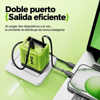 ⚡ Cargador de pared GaN 2 en 1 con cable retráctil 🔋