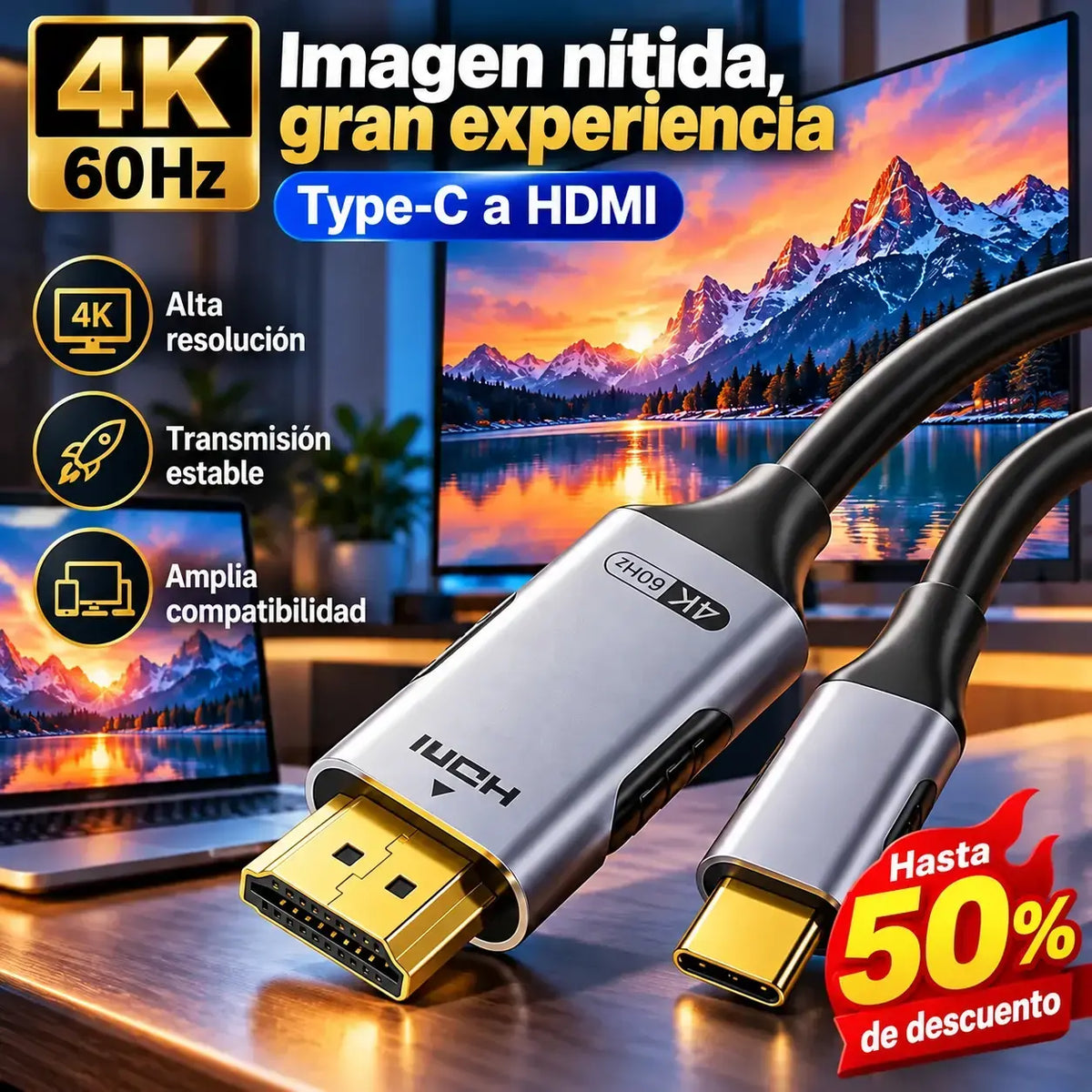 Cable de transmisión de imagen de alta definición para monitor