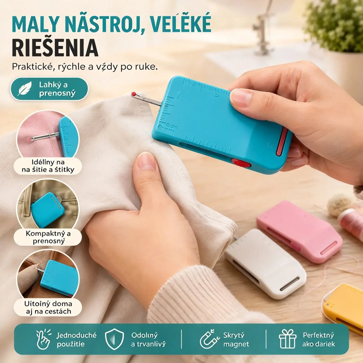 🧵 Časovo obmedzená zľava: Balenie 2 kusov ✨ Pomôcka na šitie a párač stehov – 3 v 1, presná a prenosná ✂️