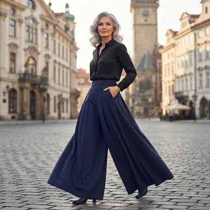 🔥【M-5XL】Elegantné dámske skladané nohavice s vysokým pásom a širokými nohavicami, voľný strih, lichotiace postave, priedušné a pohodlné v lete.