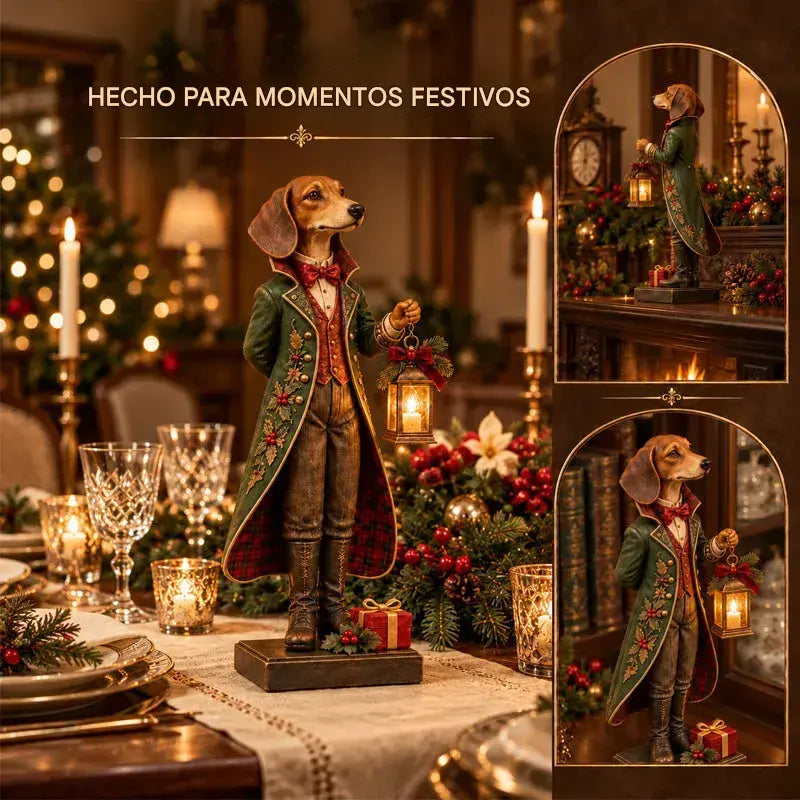 【15 cm de altura】Figura navideña de resina: un caballero salchicha con una linterna.