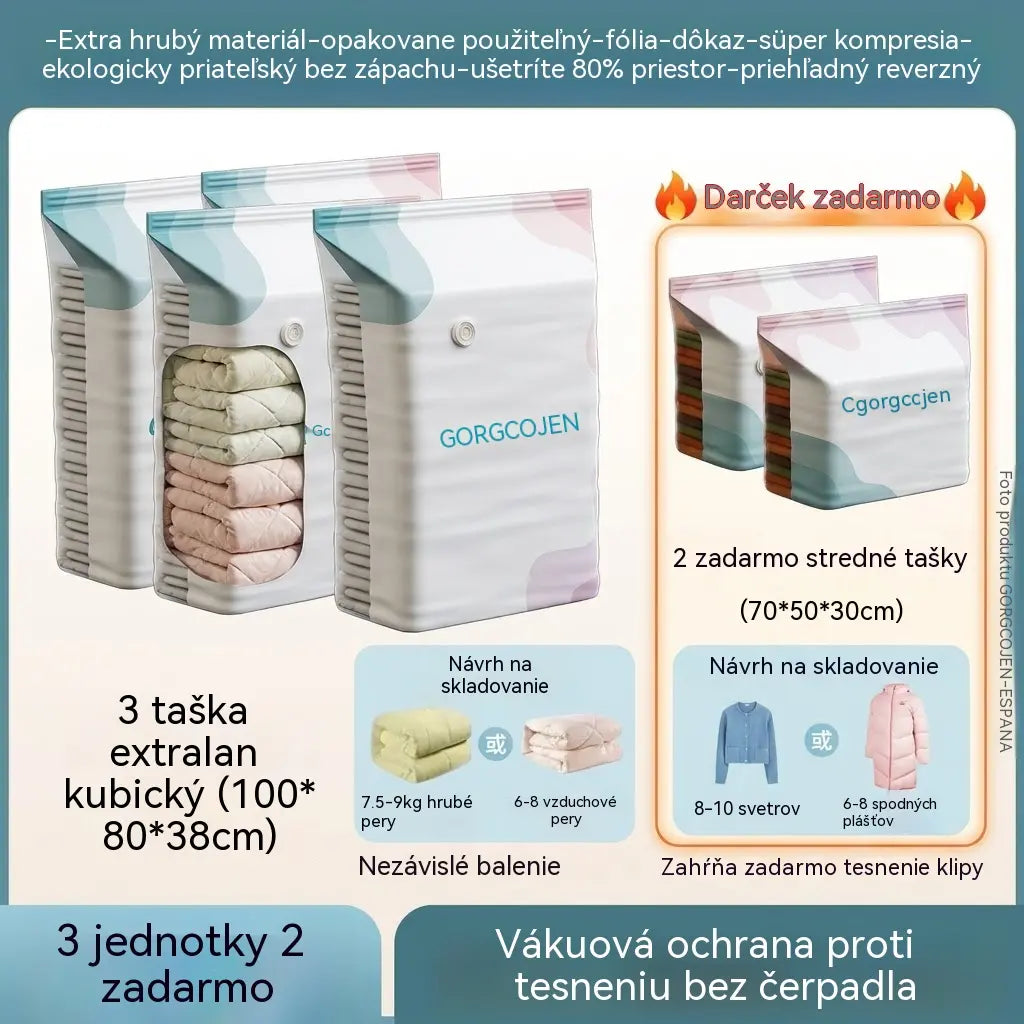 🧳 Balenie 5 kusov [Kúpte 3 a získajte 2 ZADARMO] Vákuové úložné vrecká na oblečenie, bez pumpy, veľké kockové vrecká na úsporu miesta pri organizovaní skríň, cestovaní a sťahovaní