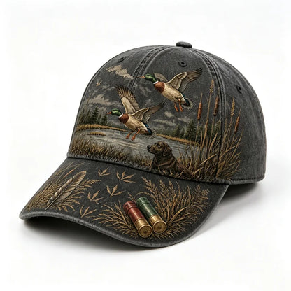 【Retro americký štýl】Bejzbalová šiltovka Duck Hunting Wild & Ready, grafická potlač s motívom lovu kačíc, nastaviteľná, vintage outdoorový štýl (5 farieb) ✨