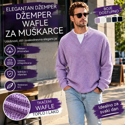👚✨ Bezvremenska udobnost | Muška majica dugih rukava s teksturom vafla i efektom slojevitosti