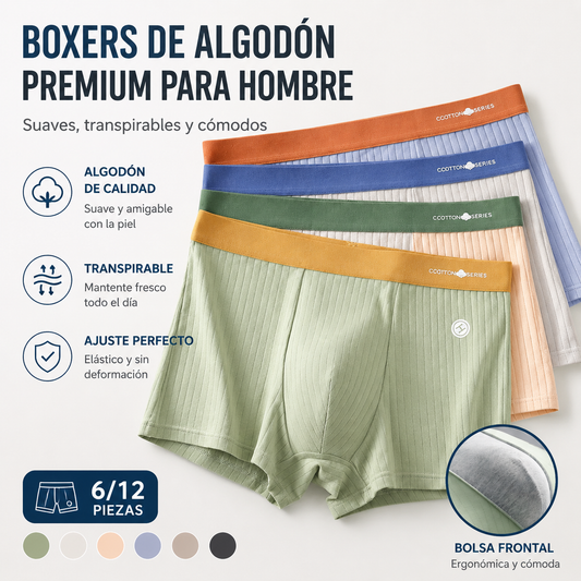 ⏳🩲🔥 (6 unidades) Boxers para hombre 100% algodón – Cómodos y transpirables, con cinturilla elástica y una sensación suave para una comodidad durante todo el día.