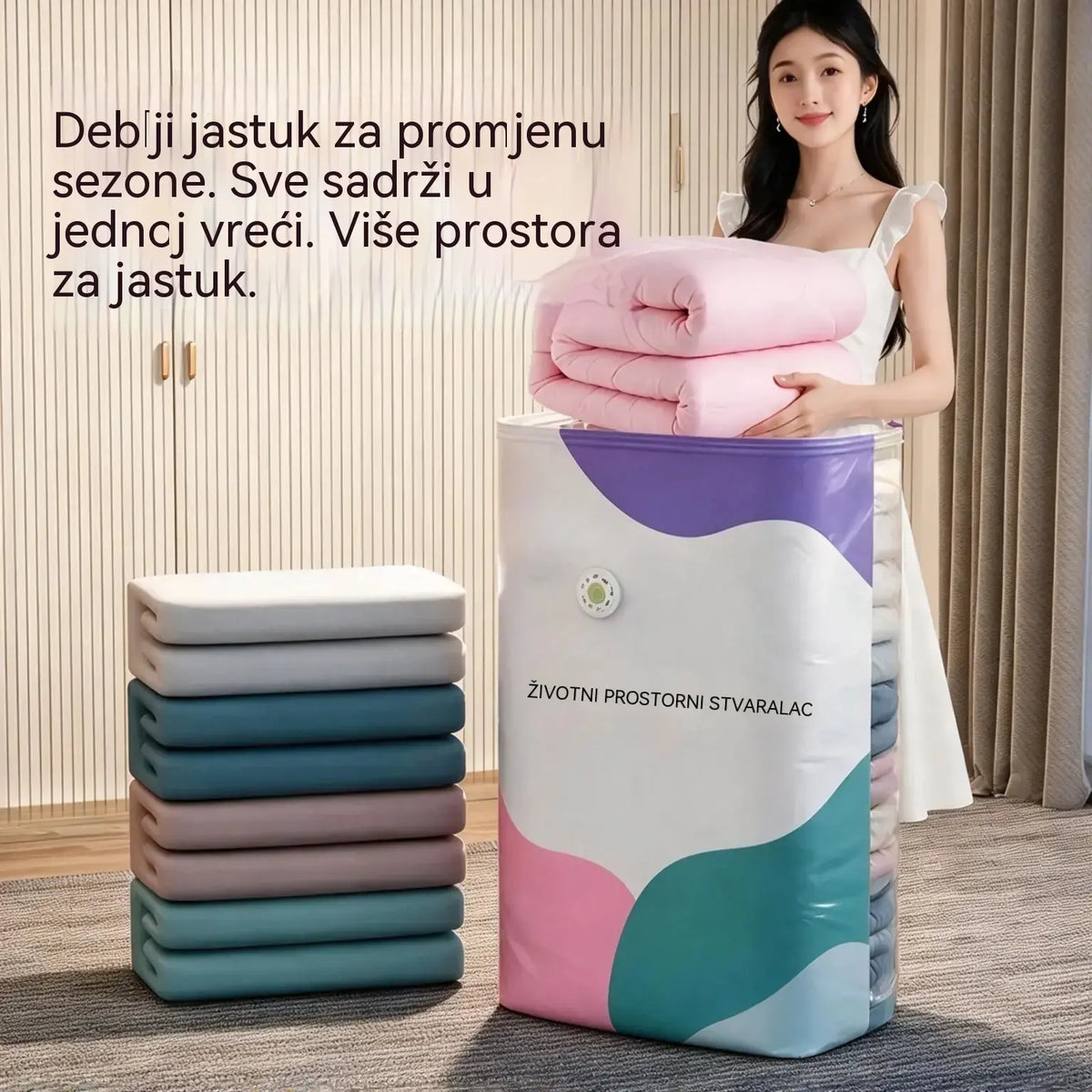 🧳 Set od 5 komada [Kupite 3, dobijte 2 BESPLATNO] Vakuumske vreće za pohranu odjeće – Nije potrebna pumpa – Velike kubične vreće koje štede prostor za organizaciju ormara, putovanja i selidbe