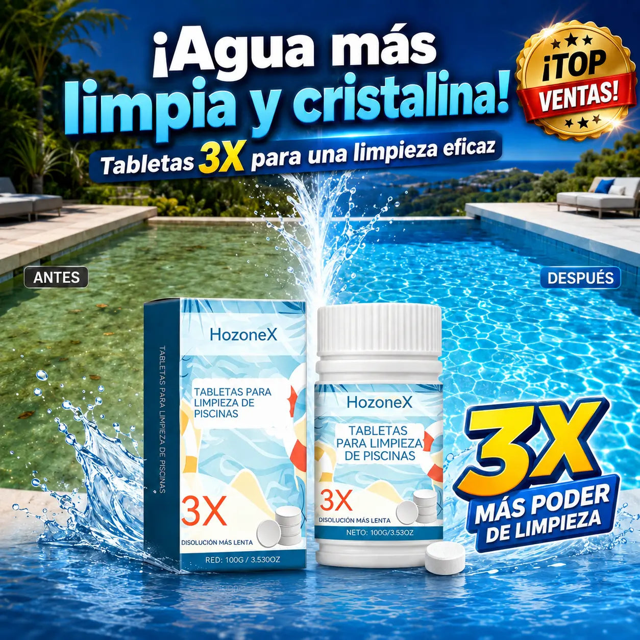 🔥【Compra 1, llévate 1 gratis】🏊‍♀️💧Pastillas limpiadoras para piscinas para un agua clara y transparente.