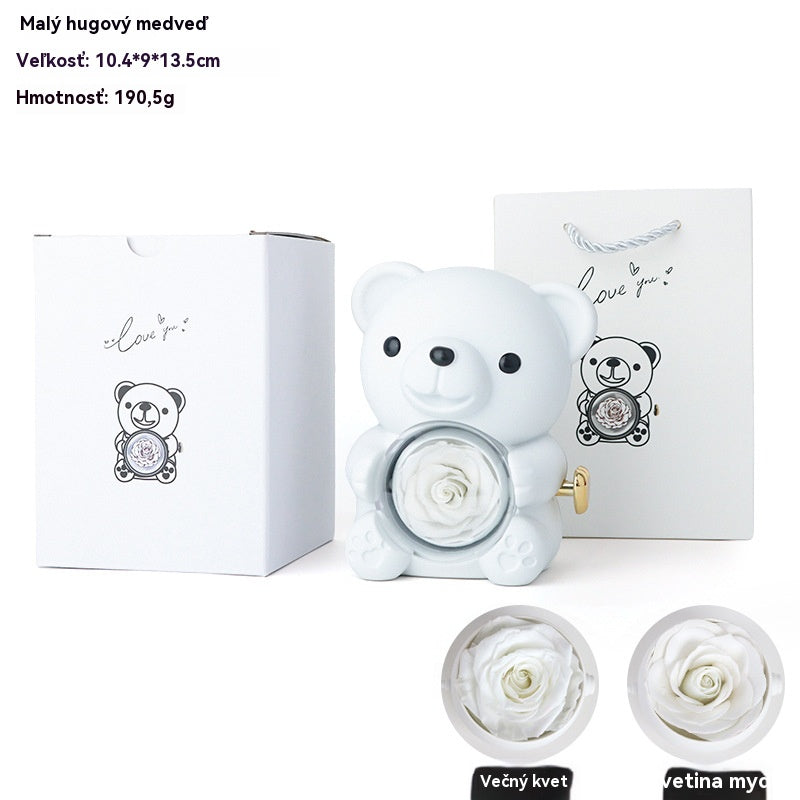 ✨Roztomilý plyšový medvedík s večnou ružou — medvedík ozdobený pravou konzervovanou ružou, uložený v krásnej darčekovej krabičke — romantický darček na Deň matiek, svadby, výročia, rozlúčky so slobodou, Vianoce a Valentína
