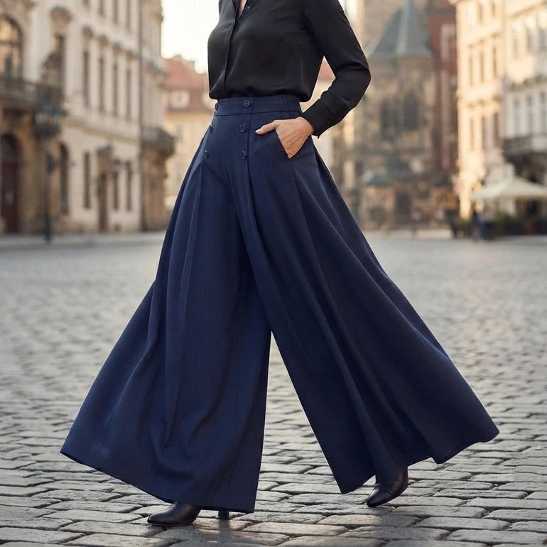 🔥【M-5XL】Elegantné dámske skladané nohavice s vysokým pásom a širokými nohavicami, voľný strih, lichotiace postave, priedušné a pohodlné v lete.