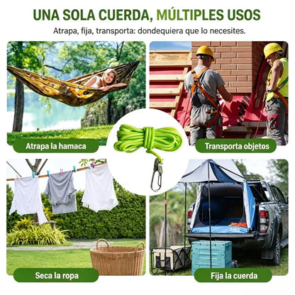 🔧🏕️ Tensor de Cuerda sin Nudos con Polea | Ajuste Rápido para Tiendas, Toldos y Equipamiento Exterior