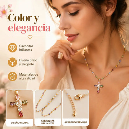 💎🌈Oferta: Collar con cruz de circonitas de colores. Incluye un precioso joyero.