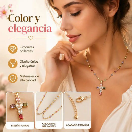 💎🌈Oferta: Collar con cruz de circonitas de colores. Incluye un precioso joyero.