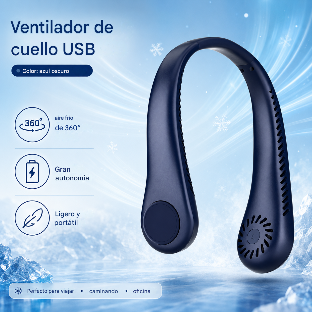 💨 Ventilador de aire acondicionado con cuello – Extremadamente silencioso, portátil y giratorio 360° – Ideal para el verano 🌞