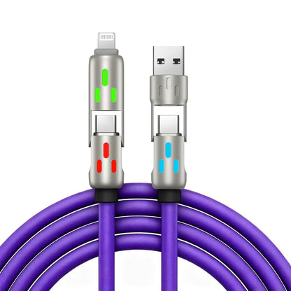 🔥 【2 kusy za 22 eur】 🔥 (dĺžka 2 metre) Kábel 4 v 1 PD 240 W – rýchle nabíjanie cez USB‑C, Lightning a USB‑A, hliník a silikón, synchronizácia dát ⚡📱