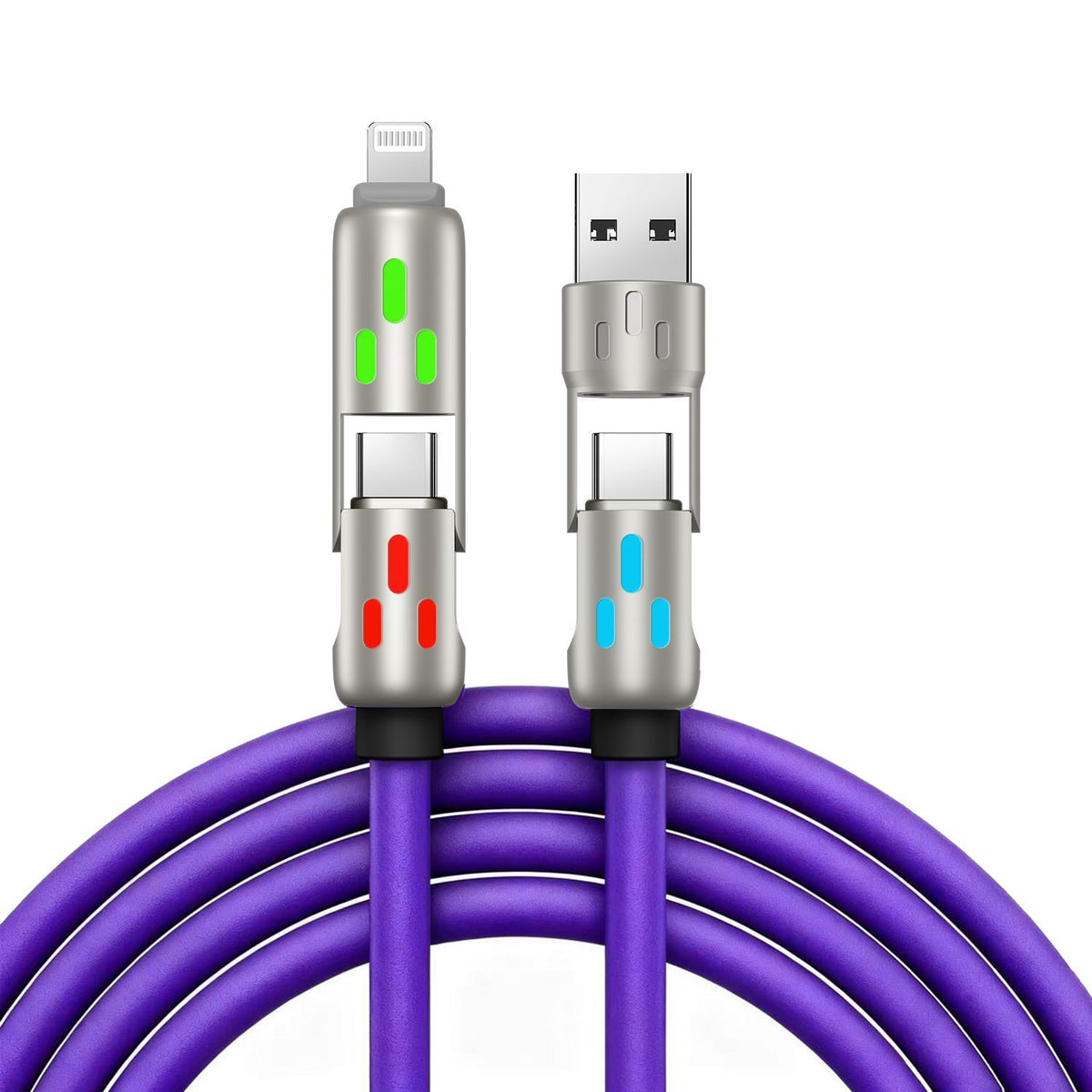 🔥 【2 komada za 23 eura】 🔥 (duljina 2 metra) 4-u-1 kabel PD 240 W – brzo punjenje USB‑C, Lightning i USB‑A, aluminij i silikon, sinkronizacija podataka ⚡📱