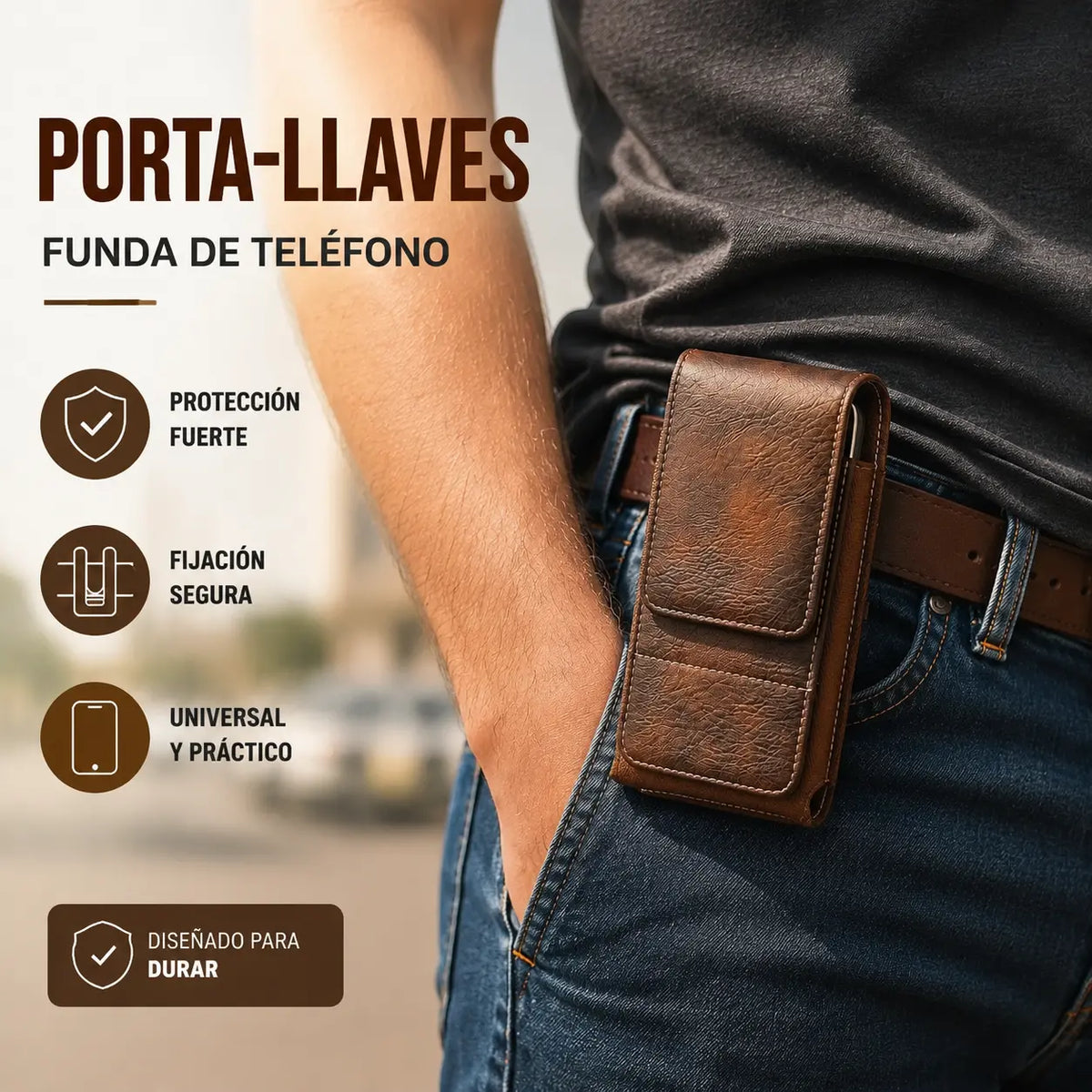 🔥 Funda para teléfono de piel auténtica con clip para cinturón – cierre magnético, resistente y duradera, con ranuras internas para tarjetas.