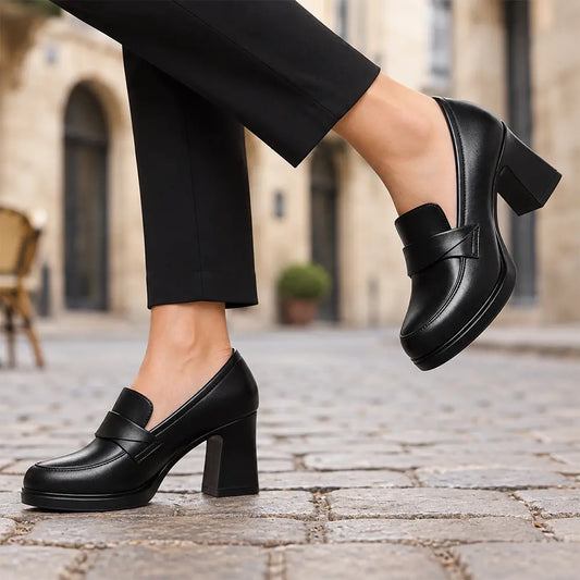 【A mitad de precio💥】¡Tallas 35–40! Zapatos de salón negros con plataforma y corte bajo.