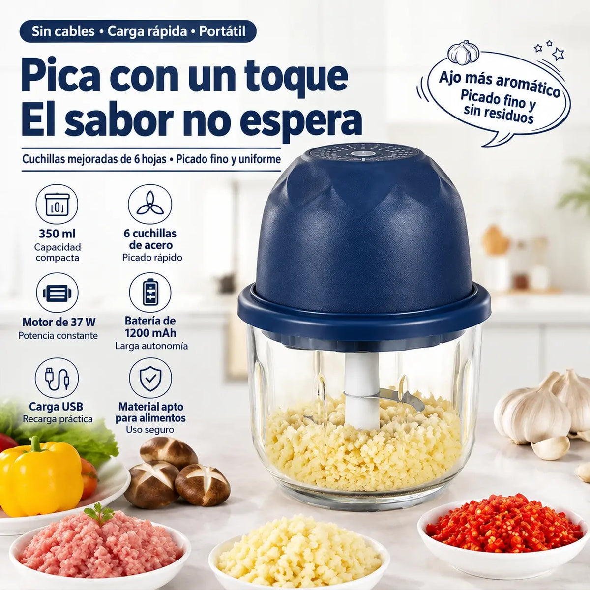 Minipicadora de carne eléctrica e inalámbrica