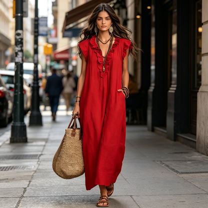 👑 Vestido Maxi Estilo Bohemio con Escote en V 🌿 Elegante Vestido Floral para Mujer (Moda 2026)