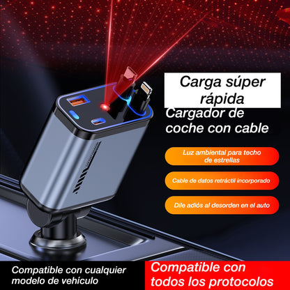 ⚡✨ Cargador de coche ultrarrápido: dos puertos USB-C retráctiles con luz ambiental Starlight y protección de seguridad inteligente 🚗💫