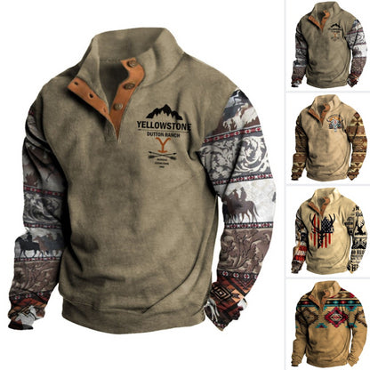 🔥🔥【S-3XL】 neformálna retro módna 3D tlač pánske s dlhými rukávmi 3730259