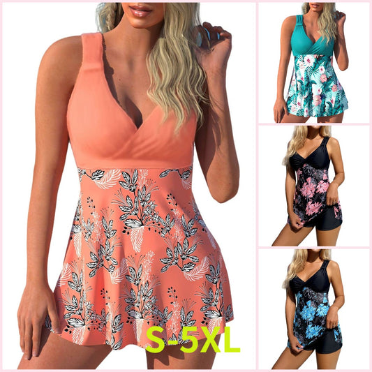 🌴🏖️🌈【50% de descuento 🔥】Conjunto de baño para mujer plus size con estampado, espalda descubierta y secado rápido