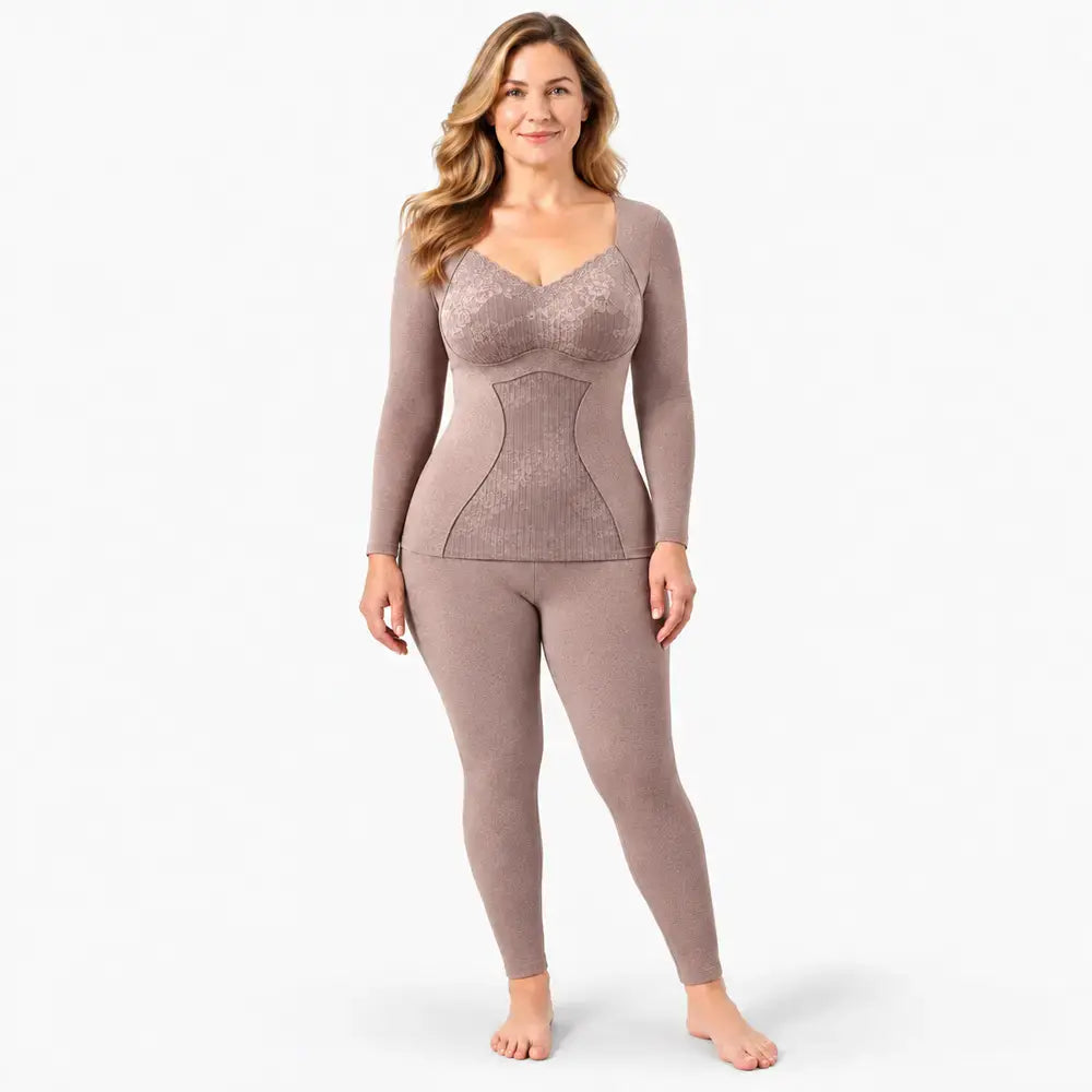 【M-XXL】Conjunto de ropa interior térmica para mujer – con aislamiento, grueso, incluye relleno, de calentamiento rápido; adecuado para otoño e invierno