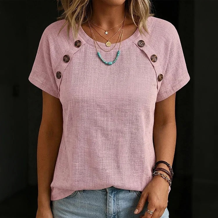 ✨【S-3XL】Camisa de mujer cómoda de algodón y lino, corte informal y holgado, diseño con botones.