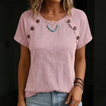 ✨【S-3XL】Camisa de mujer cómoda de algodón y lino, corte informal y holgado, diseño con botones.