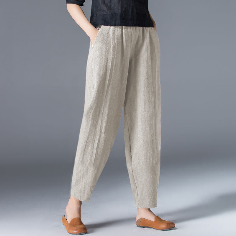 🌿50% DE DESCUENTO🔥【40-120 kg】Pantalones de mujer de algodón y lino de corte ancho, disponibles en tallas grandes