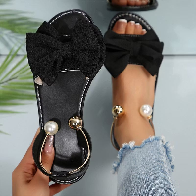 Sandalias Elegantes con Perlas y Correa al Tobillo para Mujer