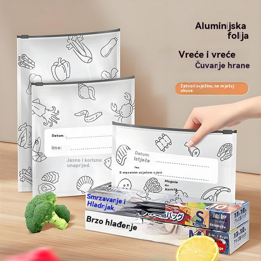 🥩【60 komada】Vrećica od aluminijske folije prehrambene kvalitete s patentnim zatvaračem za očuvanje svježine za korištenje u kućanskom hladnjaku