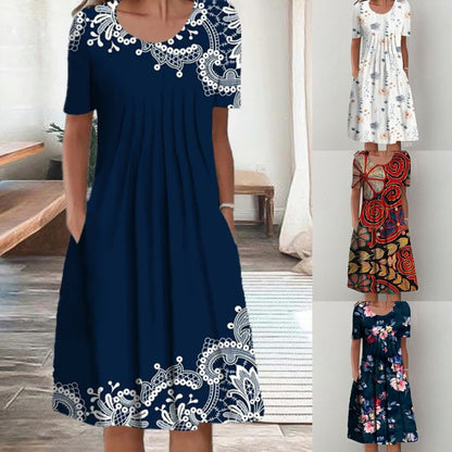 【50% popusta】【Veličine S-5XL】🌺🌺 Moderna haljina s okruglim izrezom i printom.