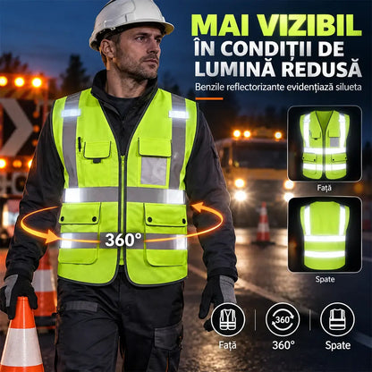 🦺 Chaleco de seguridad reflectante multibolsillos: ¡Máxima visibilidad de 360° y practicidad para cualquier entorno de trabajo!