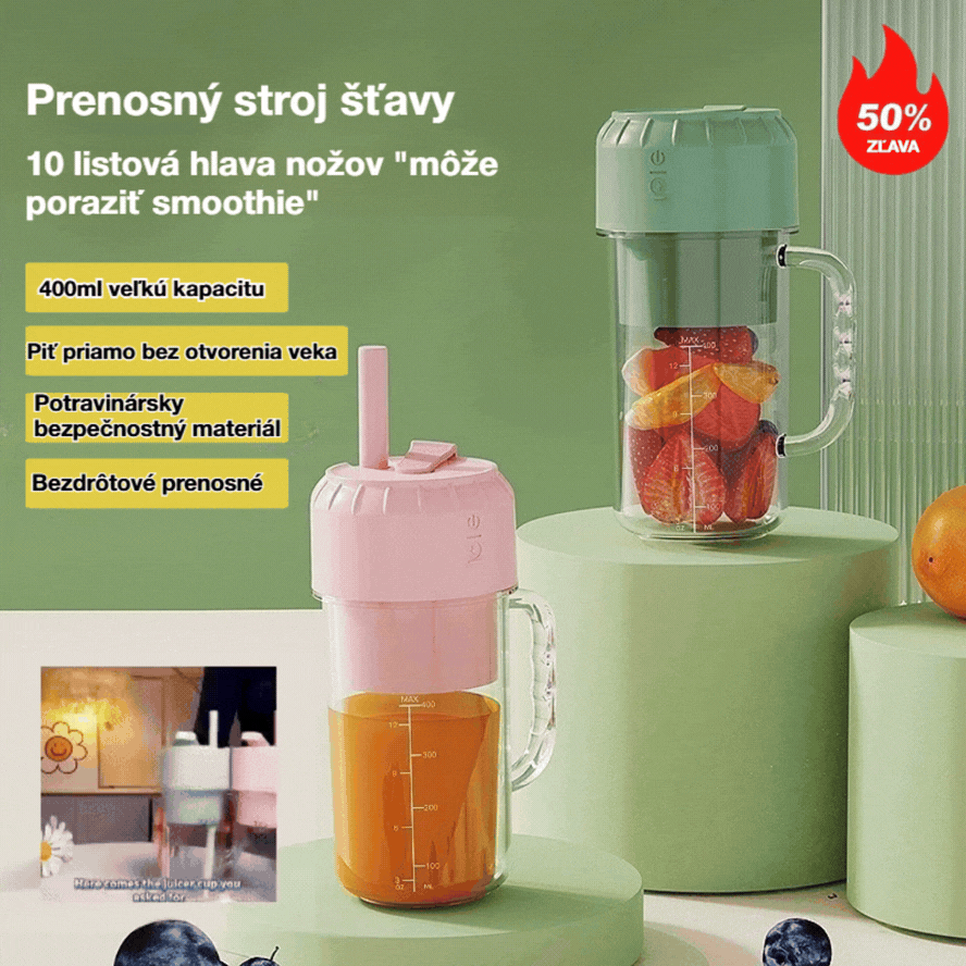 ✨🍎🍹【400ml】Prenosný odšťavovač - Vezmite si ho kamkoľvek so sebou a vychutnajte si čerstvé, zdravé ovocné a zeleninové šťavy kedykoľvek.