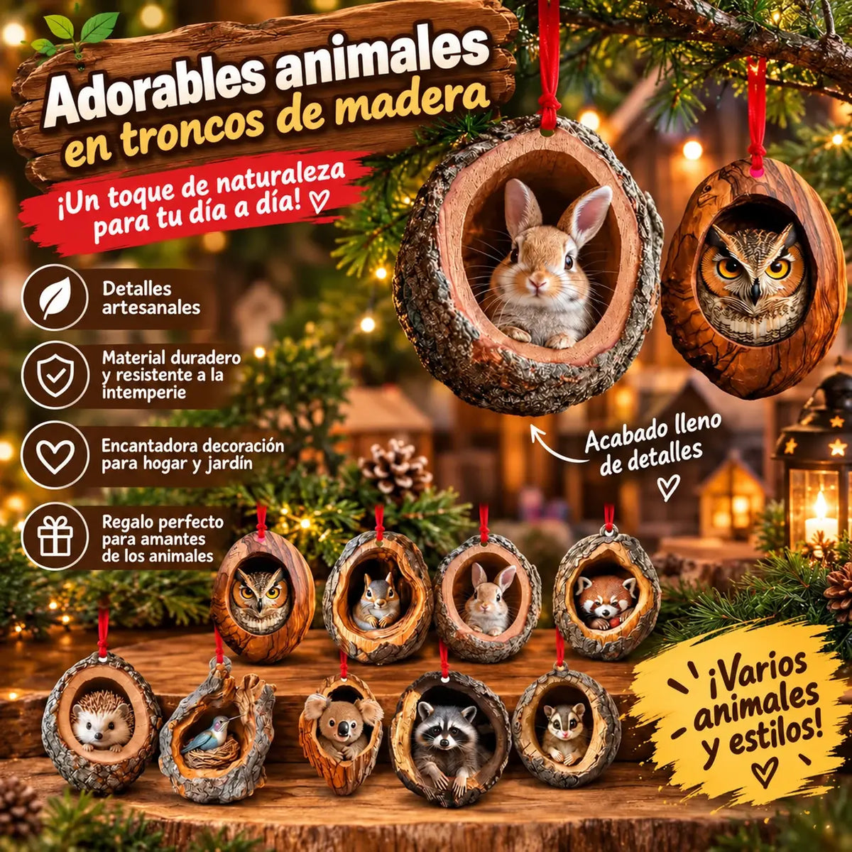 [Set de 10 piezas] 🎄 Adornos navideños con figuras de animales — Adornos colgantes de animales