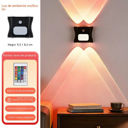 Lámpara de pared ambiental magnética RGB con sensor de movimiento y funciones de control remoto.
